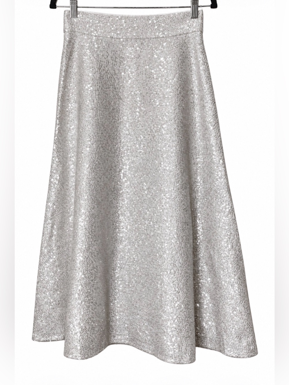 Akris 100 Years Silver Sequin Wool Blend Maxi Skirt Size 4 and 10 NWT